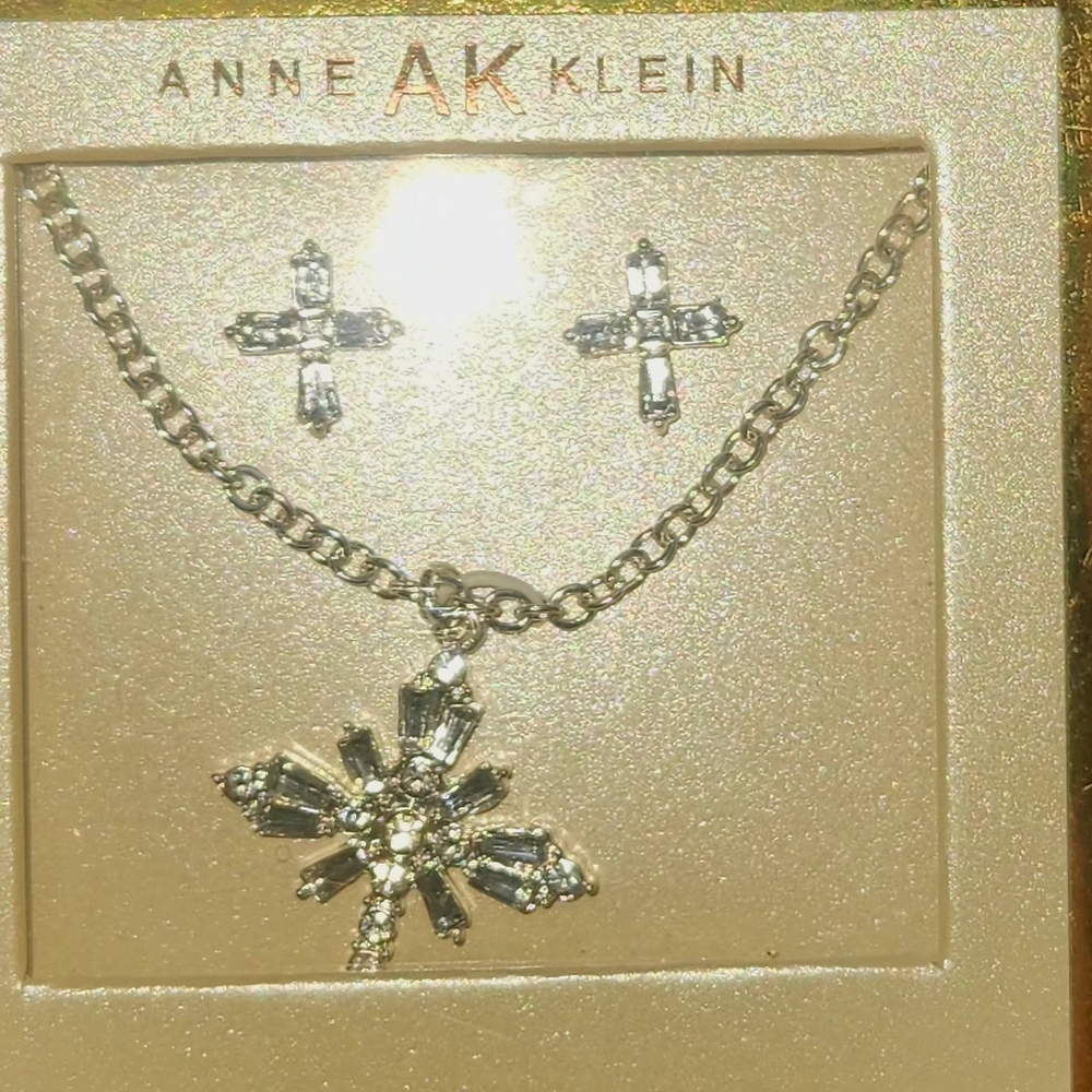 Anne AK Klein Elegant Silver Jewelry Earring/Necklace Set - Picture 11 of 14